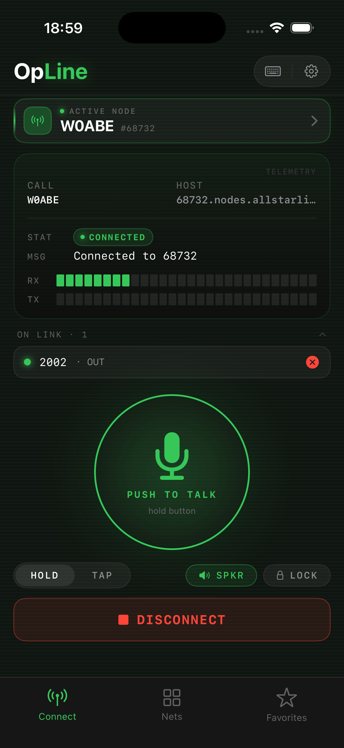 OpLine Connect screen