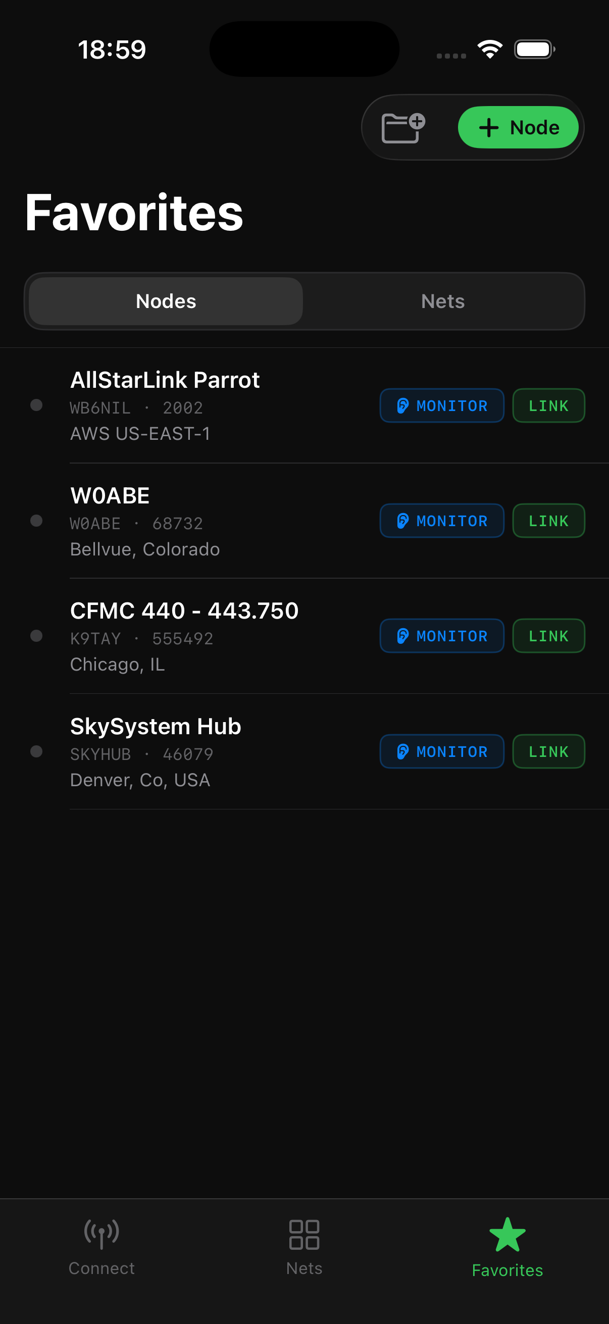 OpLine Favorites screen